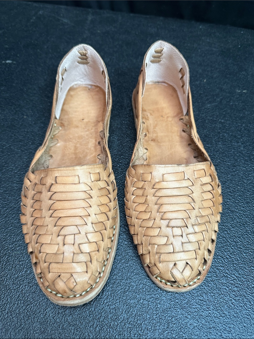 Tan Woven Leather Huaraches Flats 39